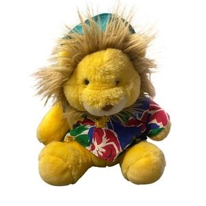 Vintage Chosun Lion Plush Toy Stuffed Animal Yellow Hawaiian Shirt Blue Hat 1987